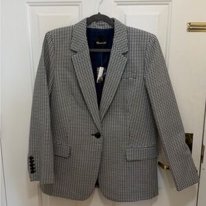 Madewell Black and White Houndstooth Blazer